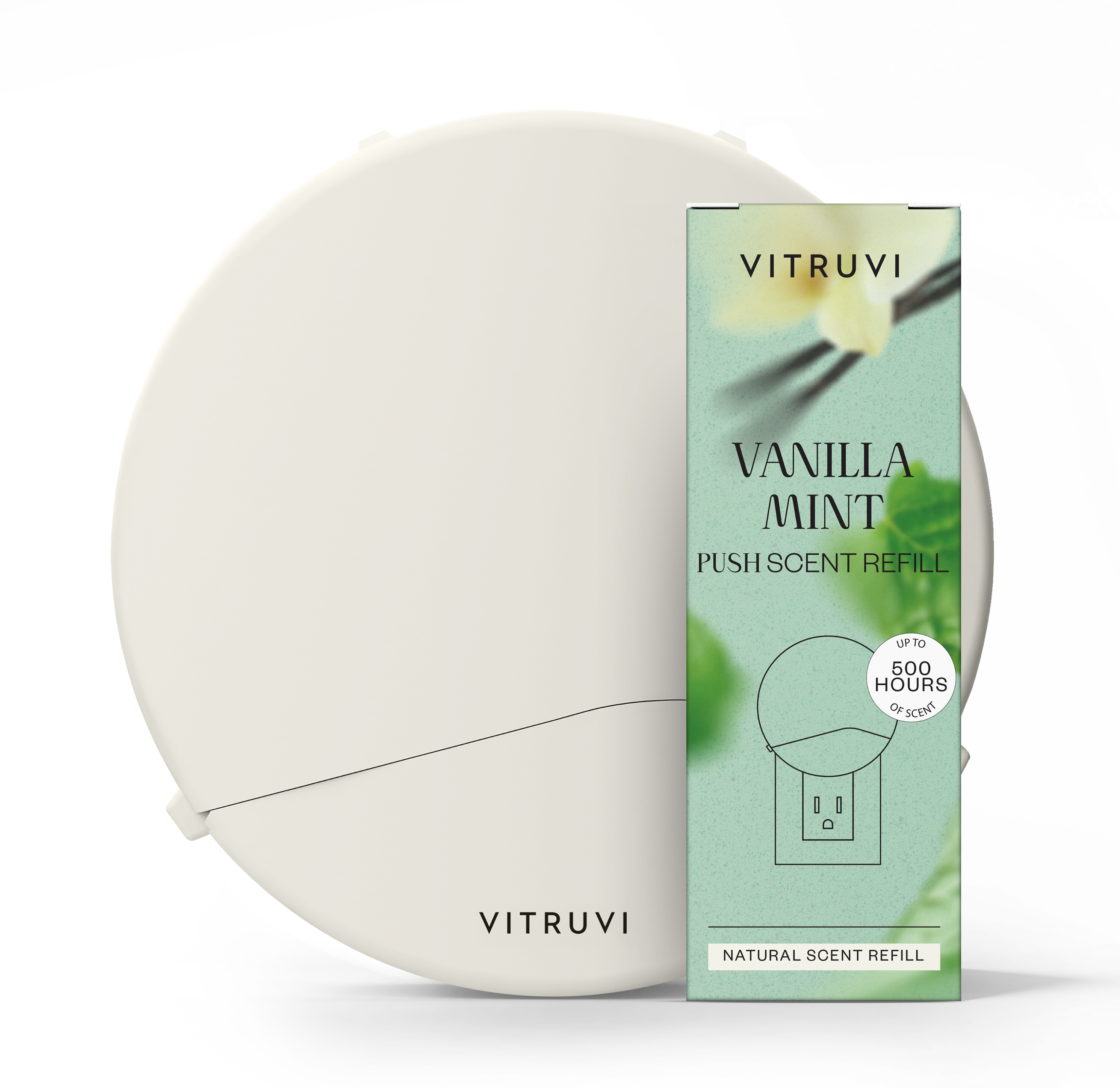 Push Plug-in Wall Diffuser – Starter Kit with Vanilla Mint Refill – Vitruvi